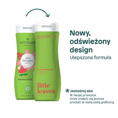 Attitude, Little Leaves, Płyn do mycia i szampon 2w1, Arbuz i Kokos, 473 ml