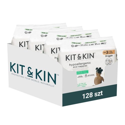 Kit and Kin, Biodegradowalne Pieluszki Jednorazowe 3 Maxi (6-10 kg), Bear/Rabbit, 32 szt.x4 (KARTON)