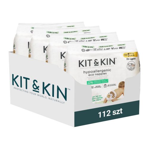 Kit and Kin, Biodegradowalne Pieluszki Jednorazowe 5 Junior (11kg +), Koala/Monkey, 28 szt.x4, KARTON