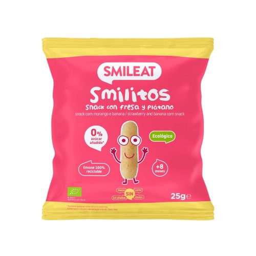 Smileat, BIO Smilitos, Ekologiczna przekąska kukurydziana o smaku truskawki i banana, 8+ miesiecy25g