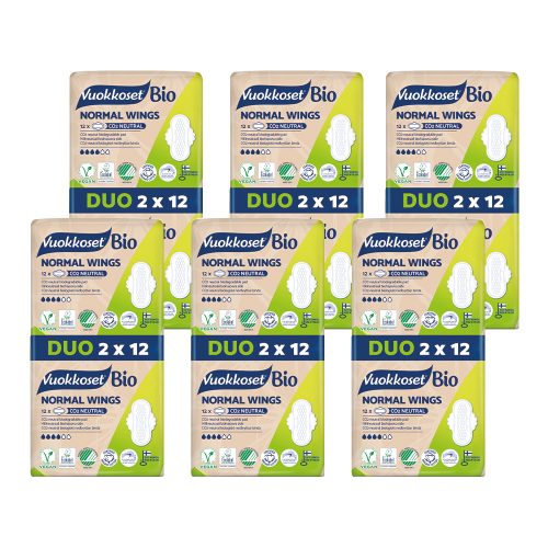 Vuokkoset, BIO, Podpaski ze Skrzydełkami Normal, 2-pack 2x12szt, KARTON 6 opakowań