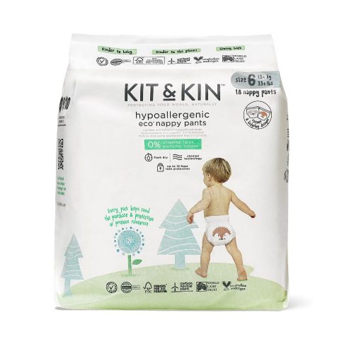 Kit and Kin, Pieluchomajtki Nappy Pants 6 XL (12-17kg), Hedgehog/Racoon, 18 szt.